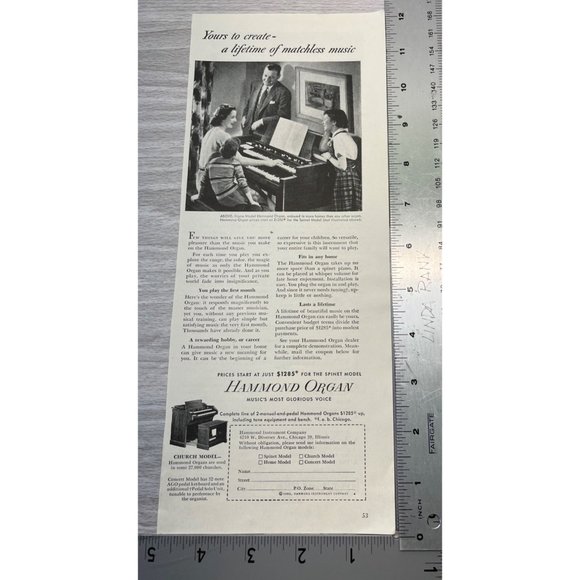 Hammond Organ Vintage Print Ad 1952 Spinet Church Model Chicago Illinois - Picture 2 of 5